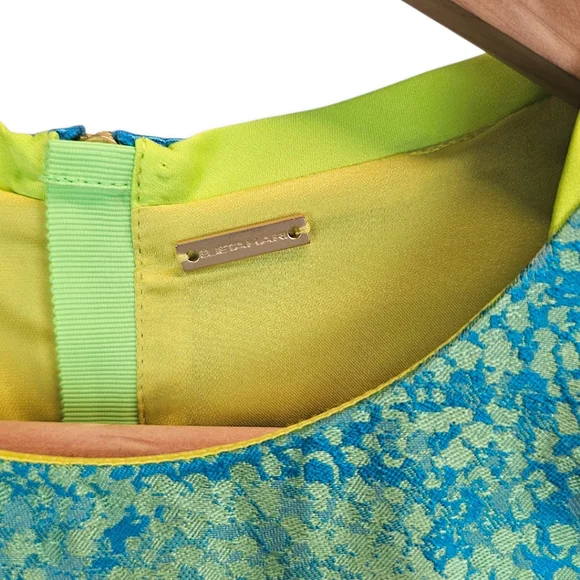 Elie Tahari Silk Blend Iridescent Teal and Green Sleeveless Sheath Dress Sz 10 - Picture 14 of 16